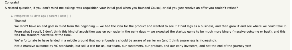 causal fp&a founders mindset of being a massive outcome or bust. 