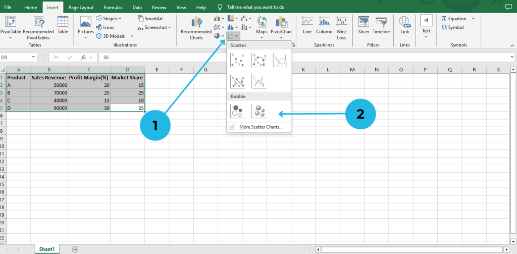 dropdown view for selecting bubble graphs