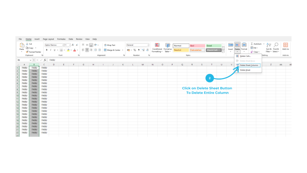 remove column in excel