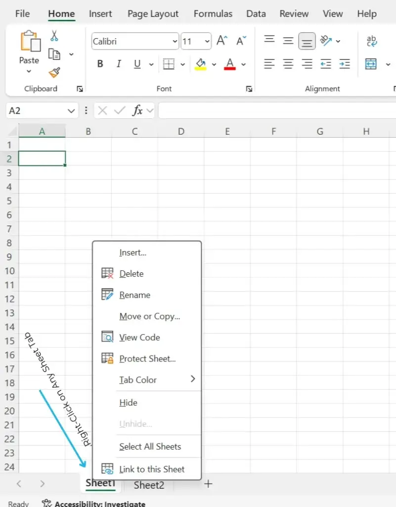 alt-Right click excel sheets