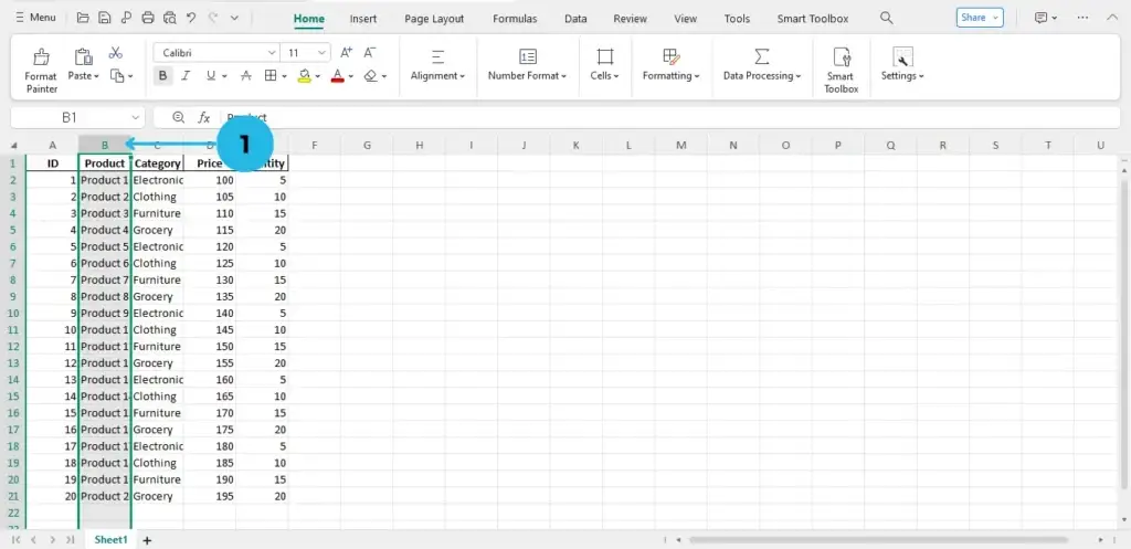 How to move columns in Excel by selecting a column