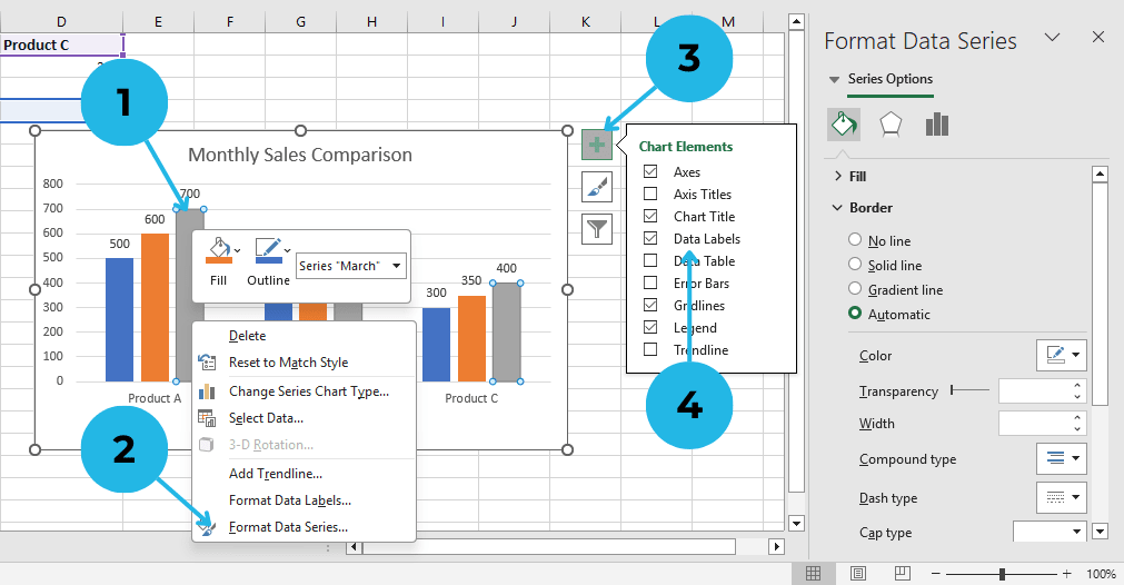 customizing colors and data labels in clustered column chart