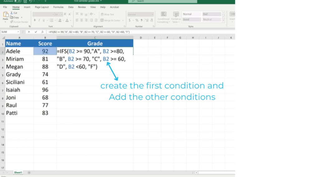 Excel condition  