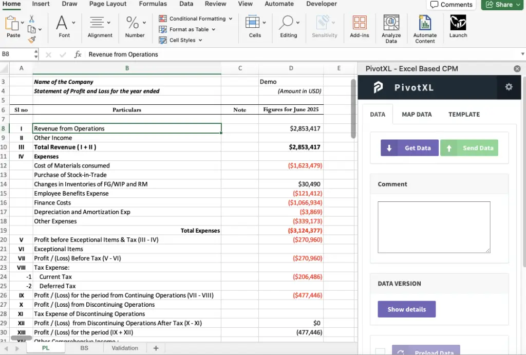 PivotXL Report with Excel Add-In