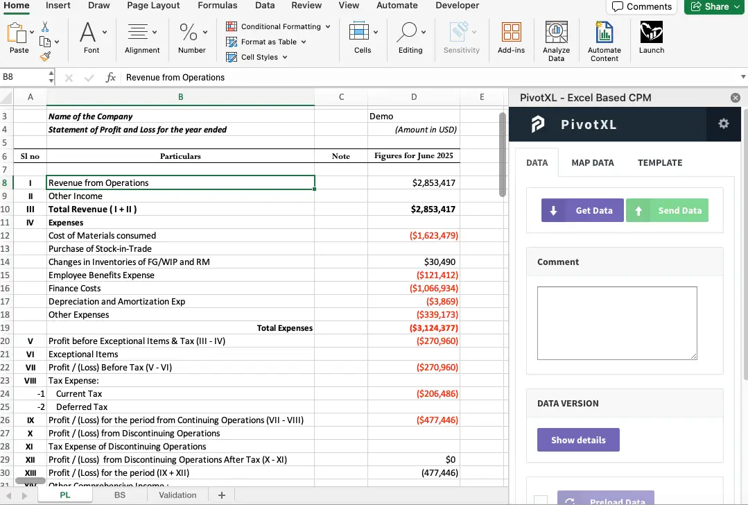 PivotXL Report with Excel Add-In