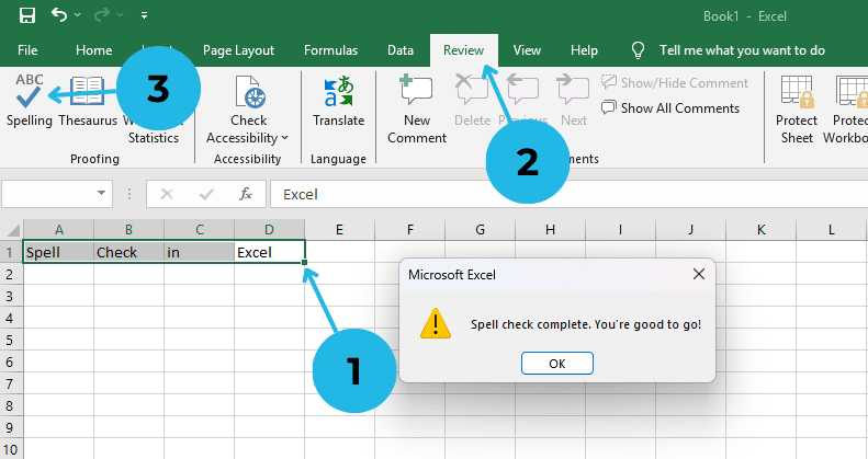 Performing a spell check in excel