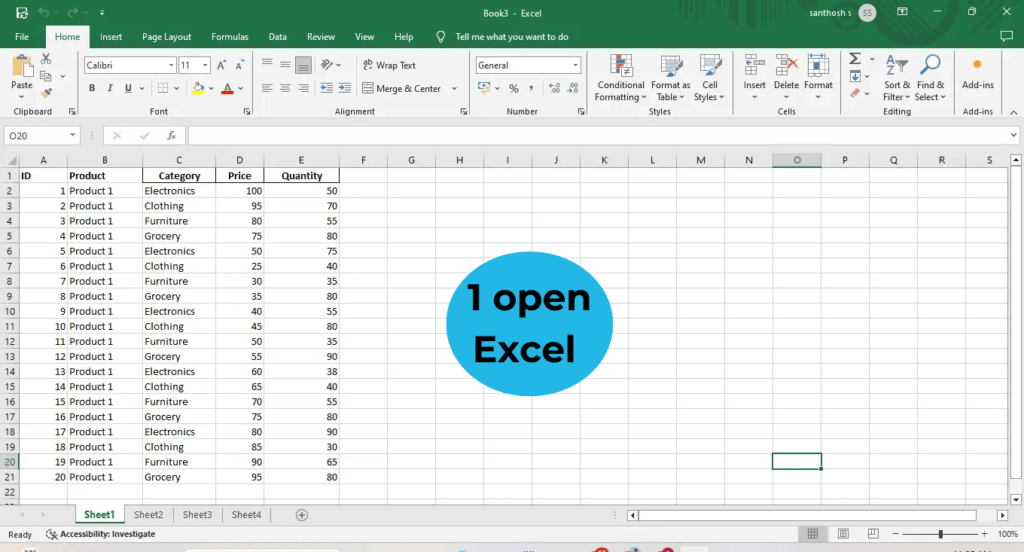 open your Excel workbook