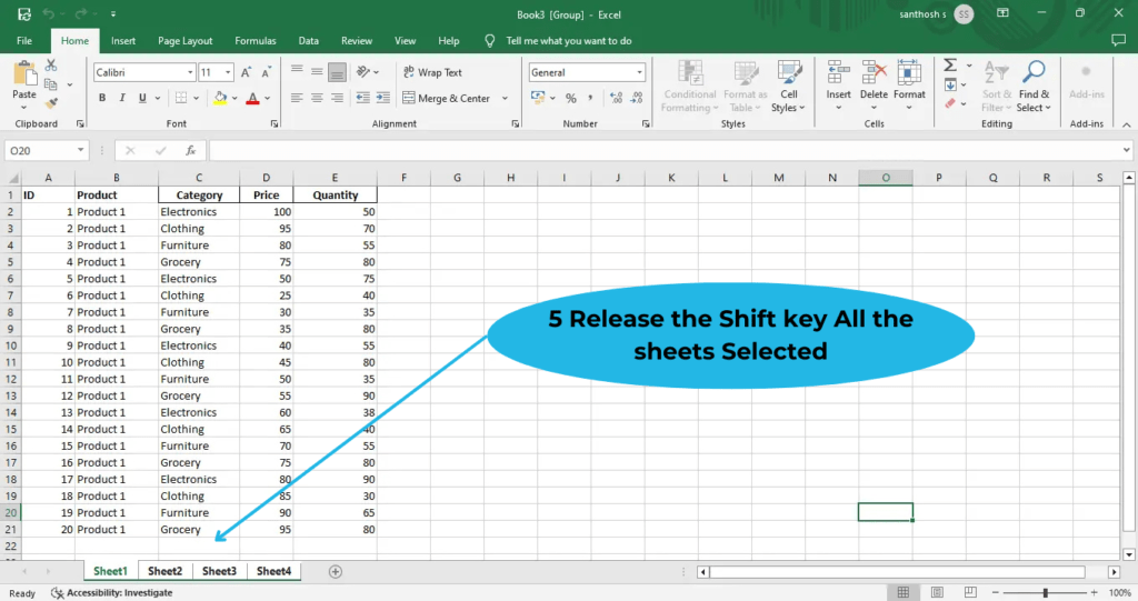 Multiple adjacent tabs selected in excel