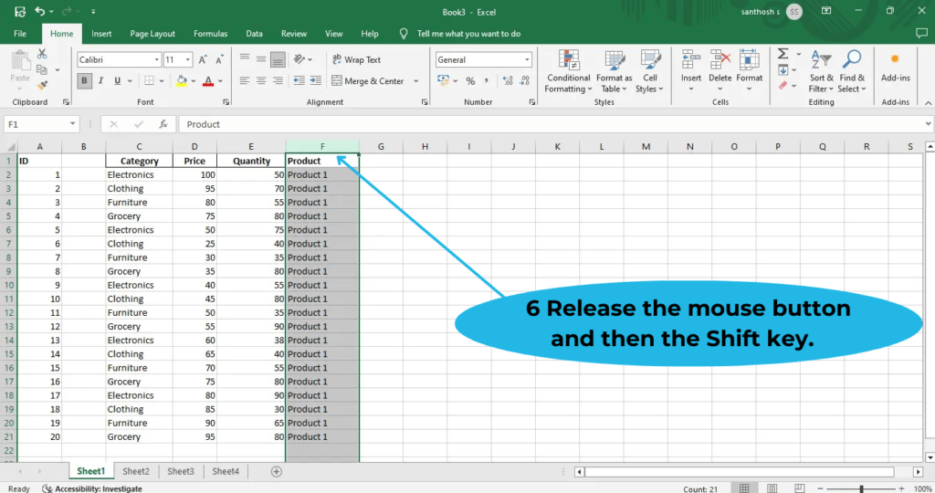 release the shift key  swap column in excel