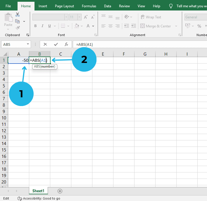 Adding ABS Function in excel