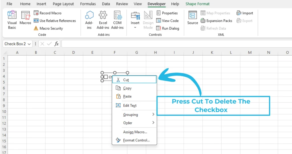 Delete Checkbox in Excel