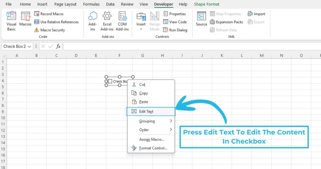 Checkbox in Excel 