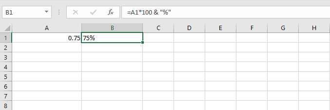 formula to convert decimal to percentages in excel