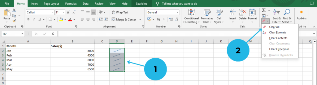 removing sparkline in excel