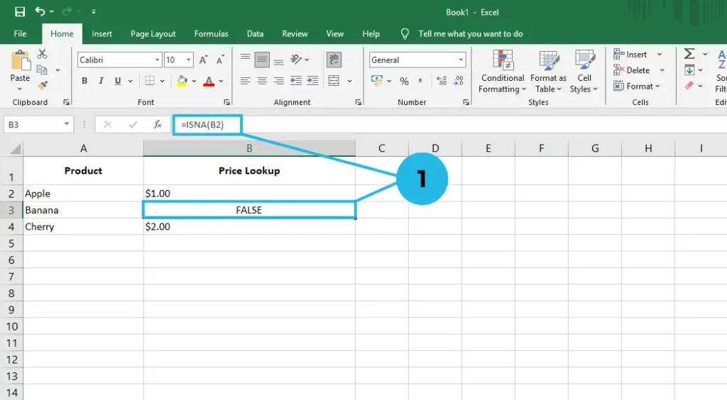 using ISNA in excel