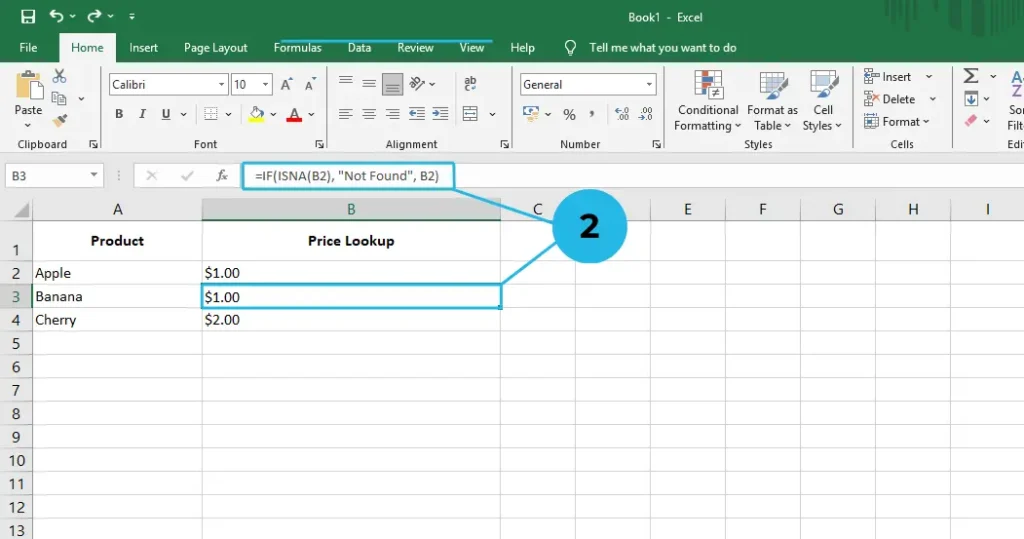 Using ISNA with IF in excel 