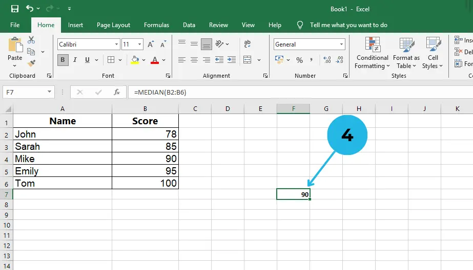answer for the median formula in excel