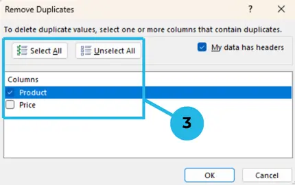 Choose Columns to Check to Remove Duplicates Excel Shortcut