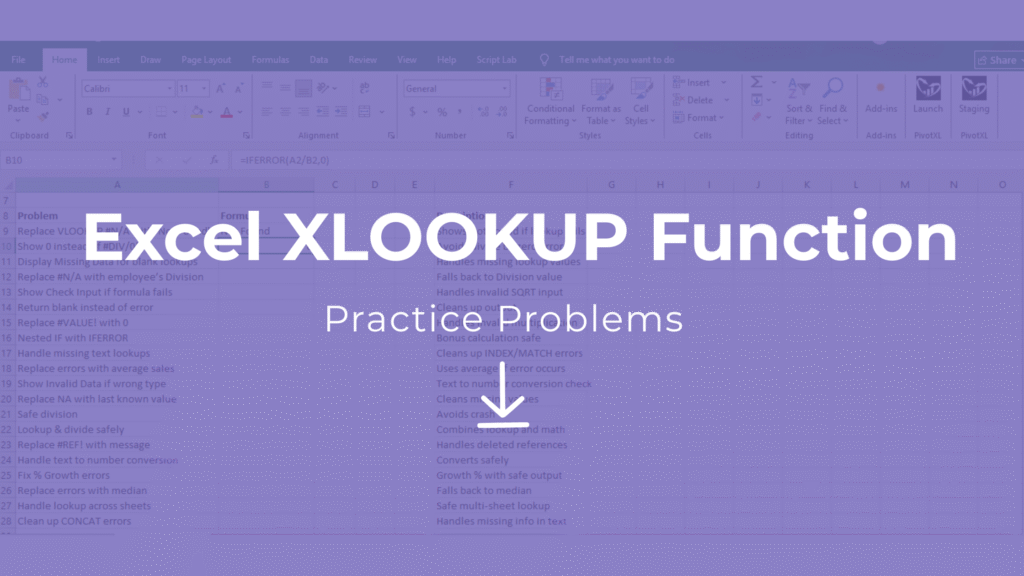 XLOOKUP practice exercises XLS download