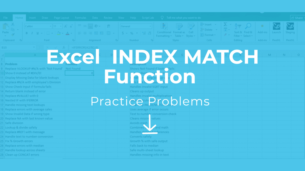 practice problems Excel free download – INDEX MATCH formula exercises with solutions XLS