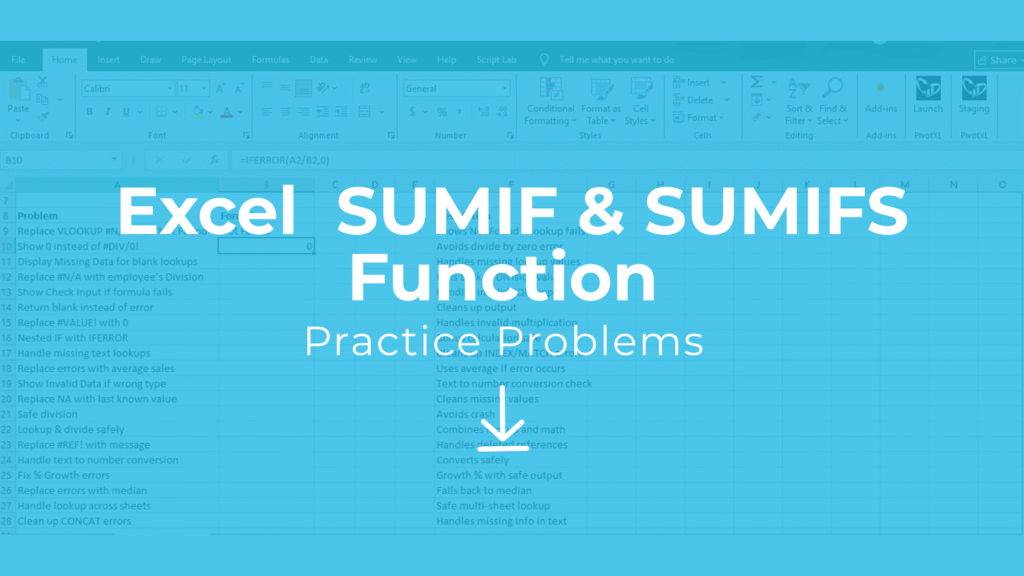 Practice problems Excel free download for SUMIF and SUMIFS functions – step-by-step Excel exercises with dataset and solutions