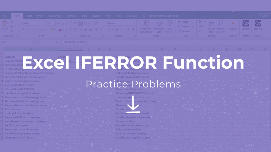 Excel IFERROR function practice problems free download