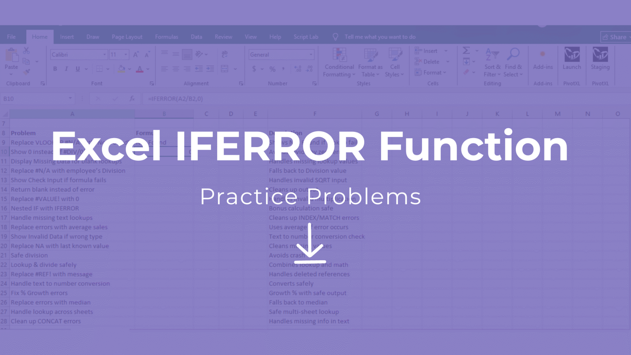 Practice Problems Excel Free Download – IFERROR - PivotXL