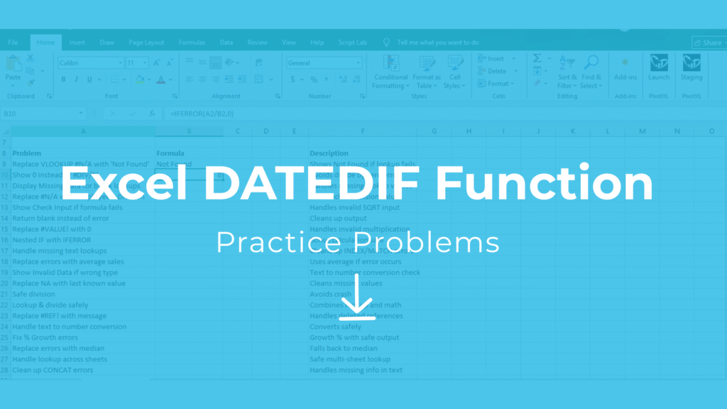Practice problems Excel free download dataset for Excel DATEDIF function