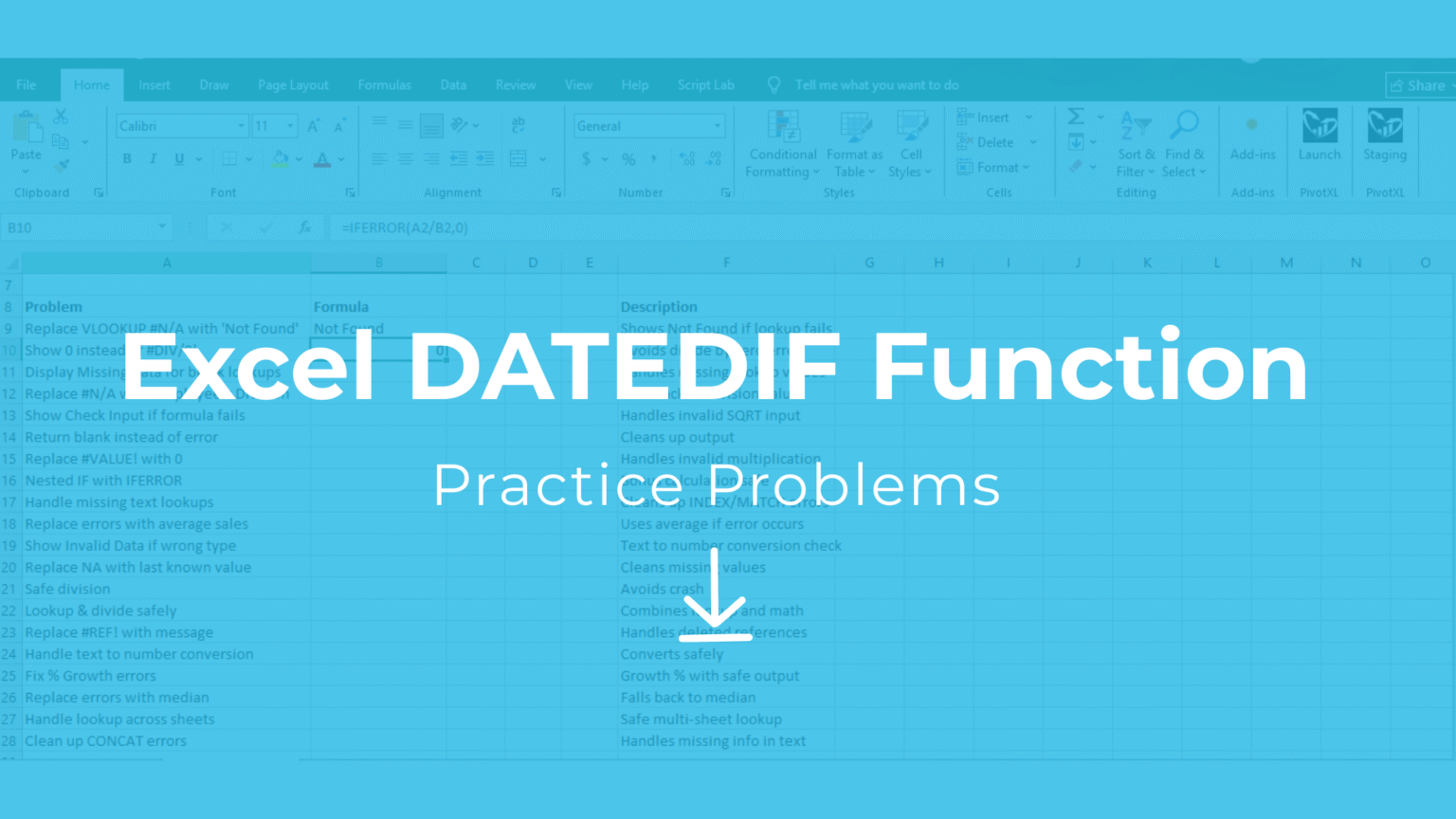 Practice Problems Excel Free Download – Excel DATEDIF Skill - PivotXL