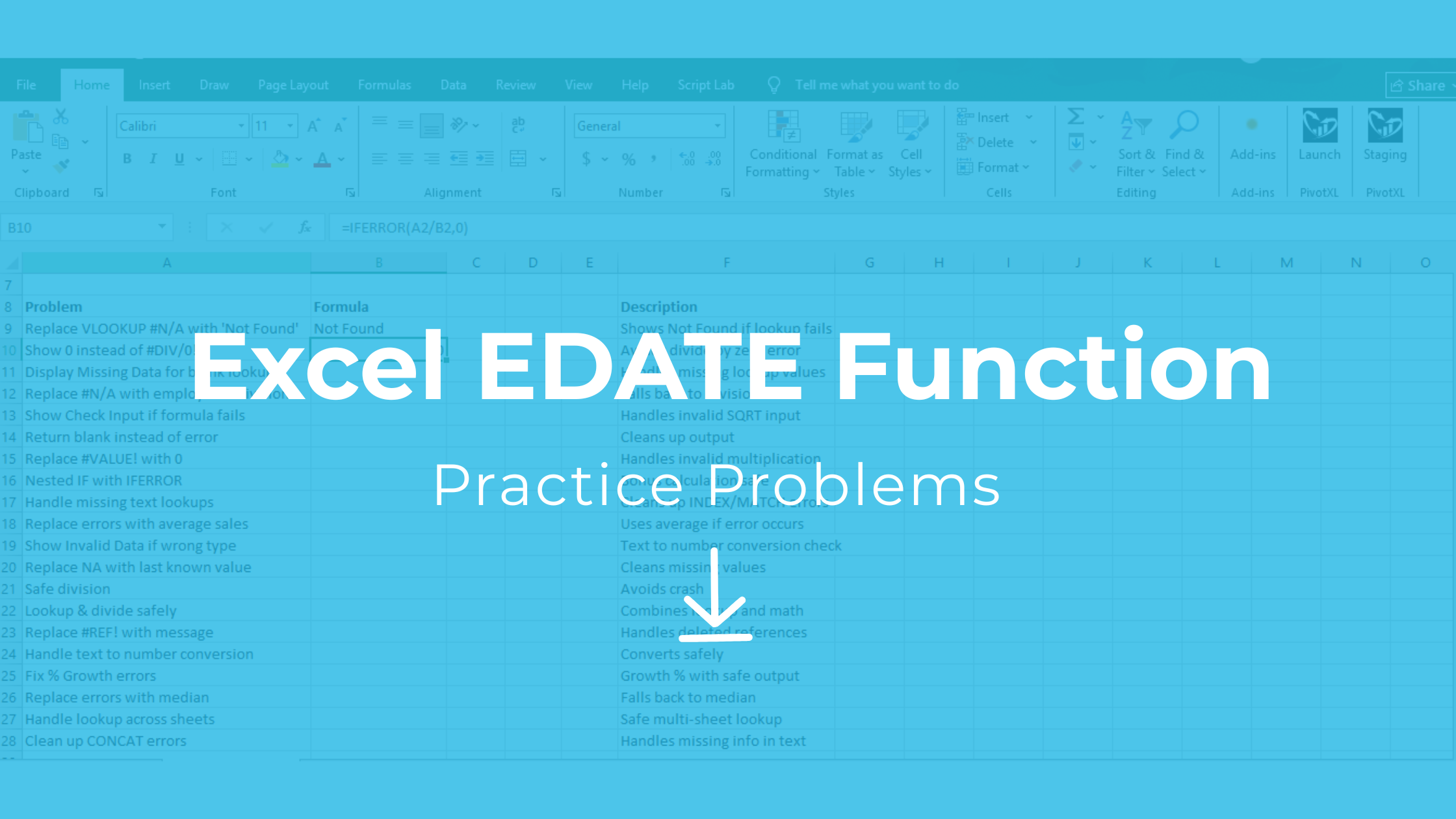 Practice Problems Excel Free Download – EDATE Skill Practice - PivotXL