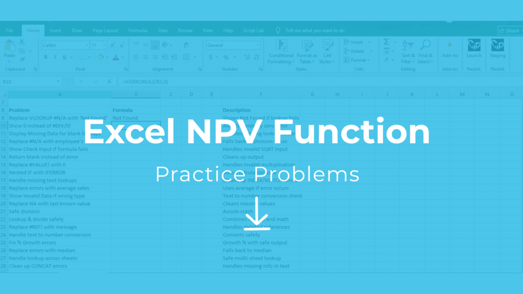 Practice problems Excel free download for NPV function