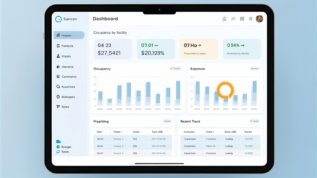 Senior living FP&A dashboard with occupancy, revenue, and expenses