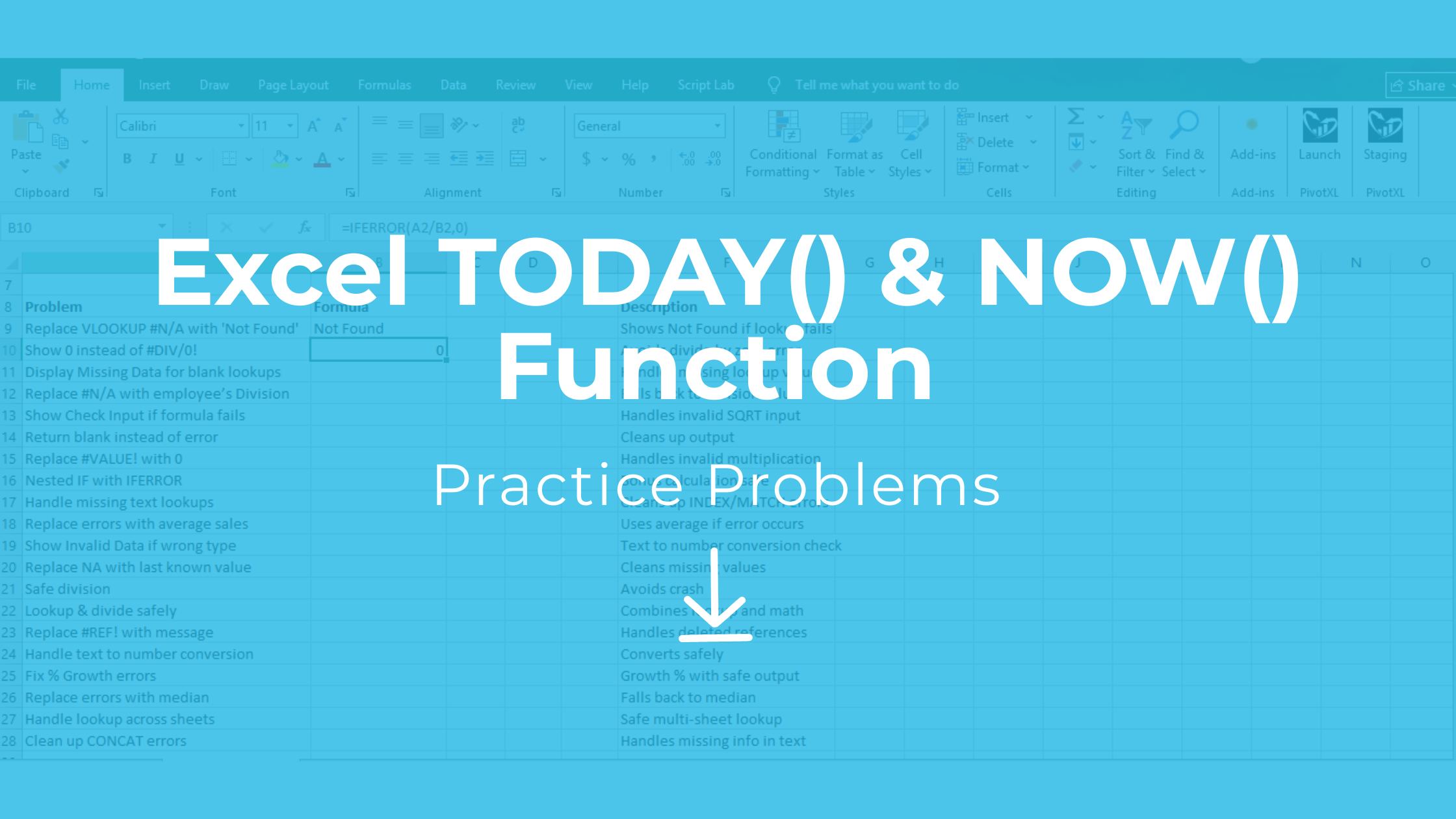 Excel TODAY NOW practice problems excel free download