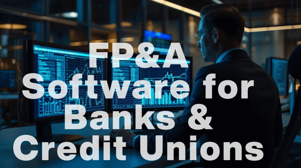 CFO reviewing financial data for banks and credit unions on multiple dashboards with charts and graphs