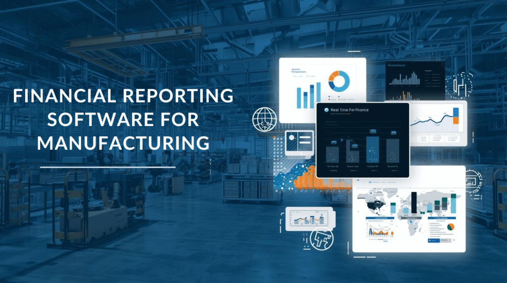Financial reporting software for manufacturing CFOs showing dashboards, Excel integration, and factory-level financial data.