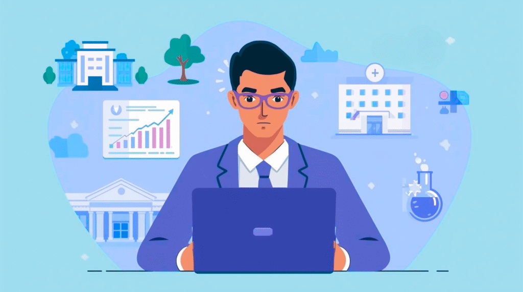 Healthcare CFO using financial reporting software to analyze multi-entity financial dashboards.